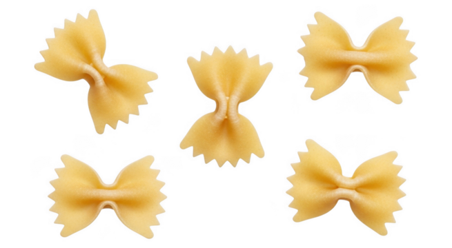 Uncooked farfalle pasta bows or bow tie pasta isolated on transparent background
