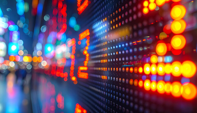 Stock Market Digital Display: A vibrant, dynamic digital display showcasing real-time market data in a city setting, capturing the pulse of the financial world. - Powered by Adobe