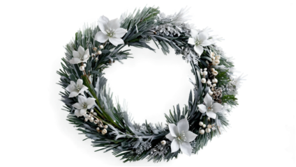 Beautiful winter wreath with white flowers and greenery for seasonal decoration