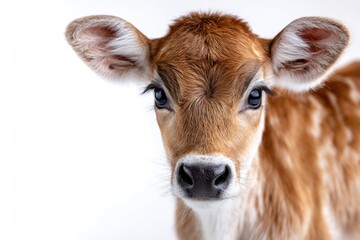 Adorable Calf's Gaze: A close-up shot of a charming calf with soft brown fur, captivating eyes, and a curious expression, highlighting its innocent beauty and gentle nature.