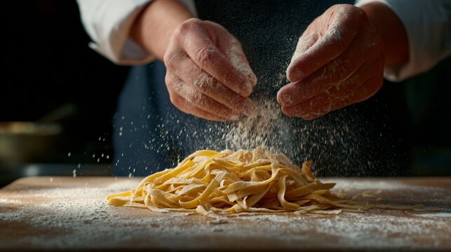 Chef preparing pasta dough in kitchen.