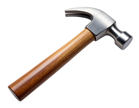  Classic Claw Hammer with Wooden Handle Isolated on Transparent Background