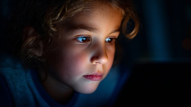 A young girl looking at a laptop screen.