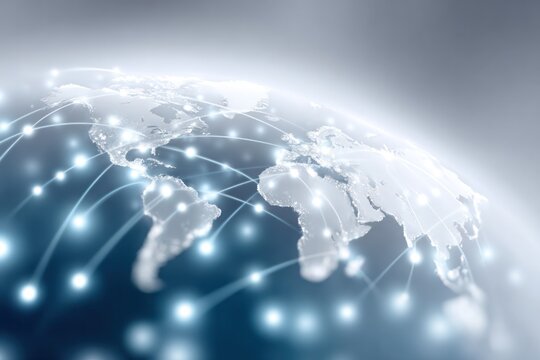 Global Network: Interconnected illuminated lines create a stunning representation of a digital world, overlaid on a map of the Earth.