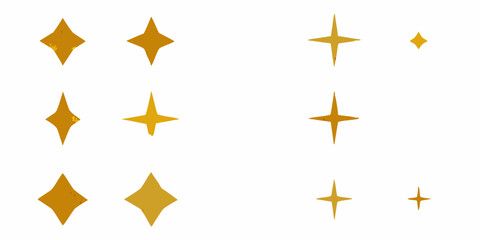 Golden star sparkle elements collection on white background for graphic design