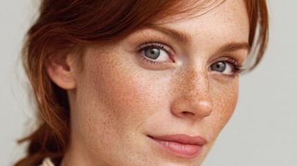 Fototapeta premium Woman with freckles posing for portrait.