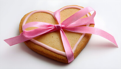 Delicious heart shaped cookie with a cute pink ribbon, perfect for Valentine's Day gifts or baking blogs