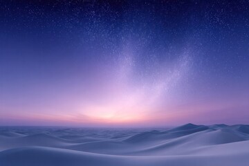 Obraz premium Desert at Dusk: The desert stretches towards a serene twilight, where the celestial canvas above unveils a mesmerizing display of stars and celestial glow, painting a picture of tranquility.