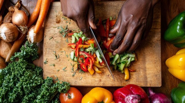Chef preparing vegetables at a cutting board