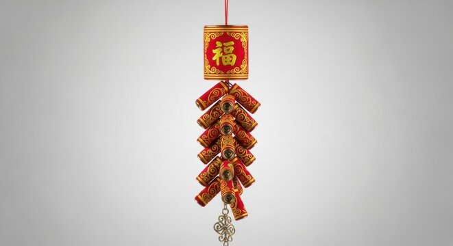Traditional red chinese firecracker decor with chinese character for prosperity