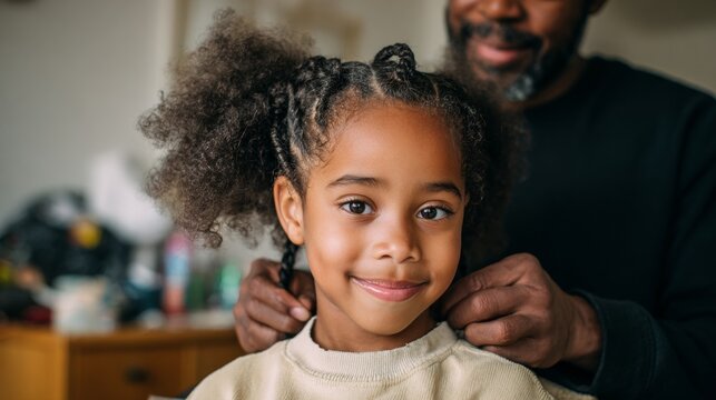 Father giving daughter haircut