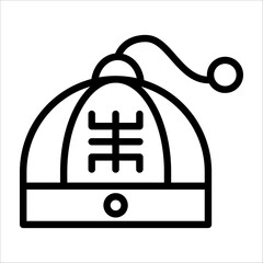a Chinese classic cap icon with black single line style for design element or coloring book element