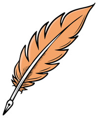 Fototapeta premium Elegant orange feather quill pen illustration for classic writing and calligraphy