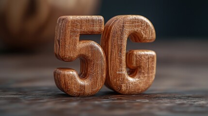 A natural wooden number five symbolizing stability and security in blockchain-secured 5g operations and communication