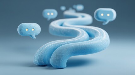 Blue snake with light representing dynamic token flow and exchange concept within conversational communication context