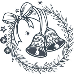 Elegant Christmas bells and wreath, perfect for festive holiday designs, evoking joy and seasonal spirit in marketing materials and greeting cards projects