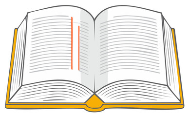 Open hardback book with orange spine and two red lines marking text