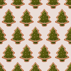 Gingerbread Christmas Tree Pattern - Festive Seamless Cookie Design