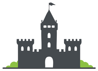 Obraz premium Simple whimsical fairytale castle illustration with flag and crenellated towers perfect for fantasy designs