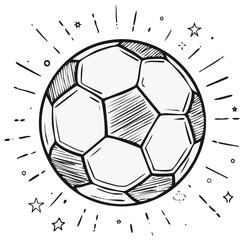 Hand Drawn Soccer Ball with Hatching and Stars Vector Illustration