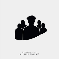 Police officer and security team silhouette icon, Black flat illustration of a military squad or security guard crew