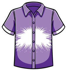 Stylized purple short sleeve shirt with a bright white sunburst design and button front.