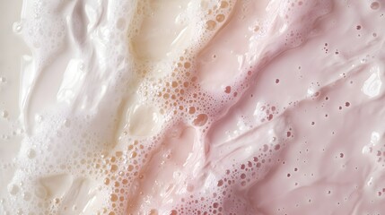 Gentle waves of white and pink liquid cascade, creating a smooth, bubbly abstract pattern and texture.