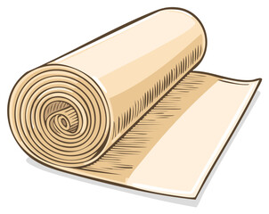 Rolled Fabric or Material, Light Beige Cloth with Sketch Style Outlines, Roll of Textile