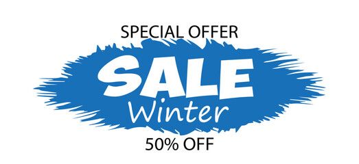 Bright winter sale announcement showcasing 50 percent discount on various products during the warm season