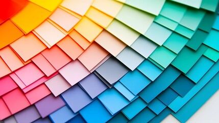 An assortment of colorful paint swatches are displayed beautifully, showcasing a spectrum of various hues.