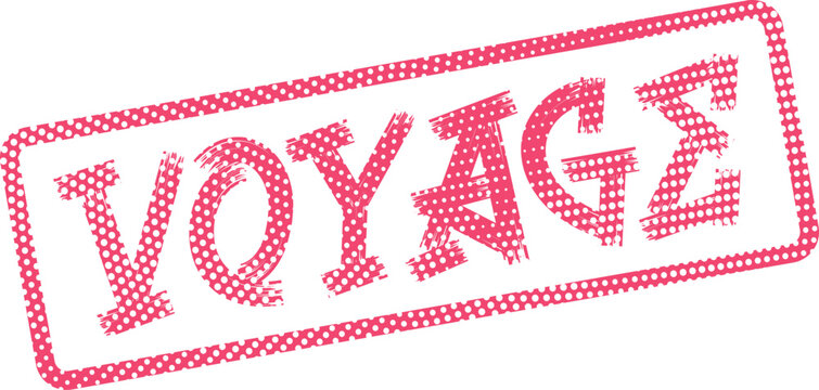 Journey Themed Voyage Stamp with Halftone Dot Pink Texture and Grunge Effect