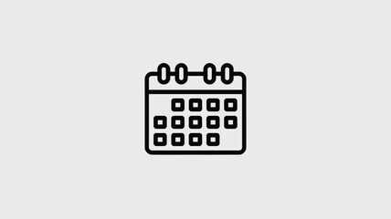 A simple black outline drawing of a calendar with squares representing days on a light gray background