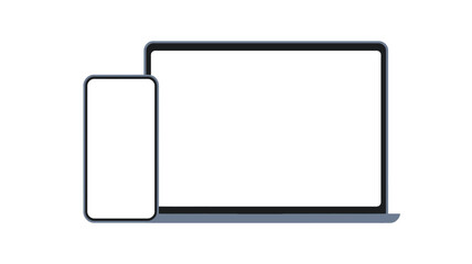 A laptop and a smartphone with blank white screens are positioned against a plain white background scene