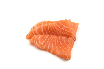 Sashimi made from salmon on a white background. Japanese style food.