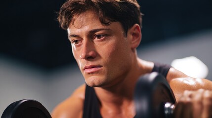 Man in gym lifting weights