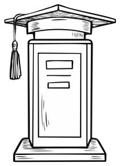 Graduation Cap Topper on a Monument Podium with Tassel and Blank Plaques