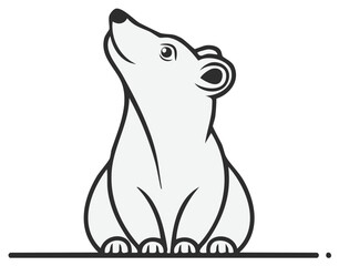 Obraz premium Stylized polar bear cub sitting and looking upwards with curiosity and innocence