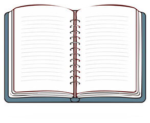 Open Spiral Notebook With Lined Pages and Blue Cover for Writing or Drawing