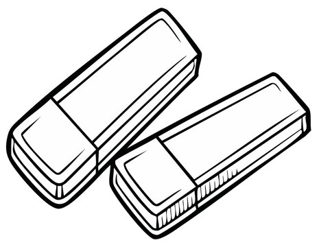 Two rectangular erasers with black outline for correcting pencil lines on paper stationery items