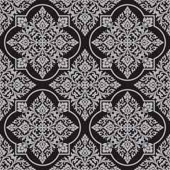 Black silver damask pattern vector in ornate seamless style, refined damask pattern vector for luxury classic backgrounds, elegant decorative damask pattern vector for wallpapers and fabrics
