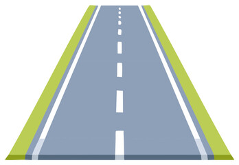 Cartoon Style Road with Dashed Lines and Green Borders Illustration