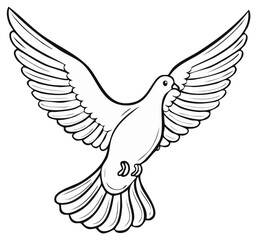Fototapeta premium Dove with outstretched wings. Bird with open wings flying. Outline illustration of a flying pigeon.