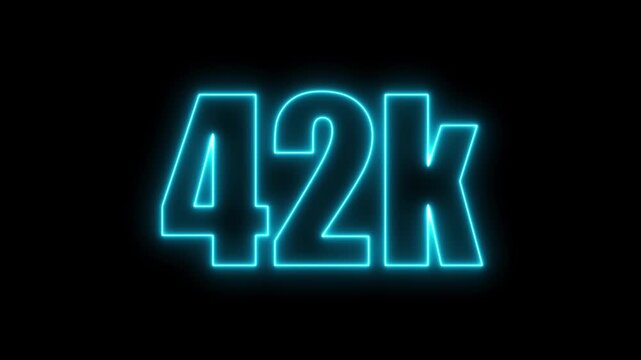 Blue neon glowing number 42k on black background forty two thousand numeral