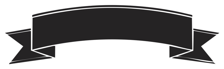 Black banner ribbon with white outline. Decorative element, blank space for text.
