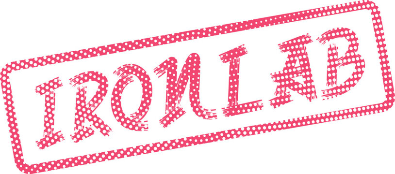 Bold pink IRONLAB text in a noticeable dotted rectangular frame stamp style