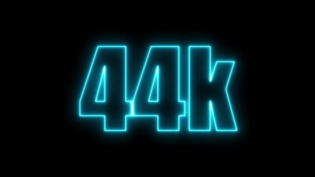 Blue neon 44 K text glowing on black background forty four thousand