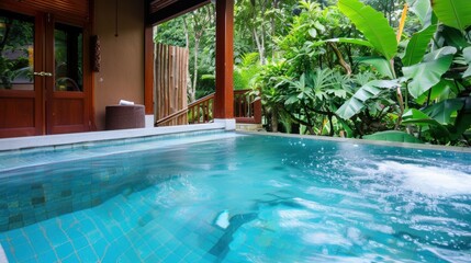 Tranquil Private Pool Surrounded by Lush Tropical Foliage in a Luxurious Resort Setting