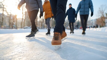 People walking on ice skates in winter.