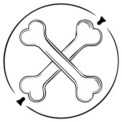 Obraz premium Crossed Bones Circle Outlined Symbol, Bones Outline Crossing in a Circle, Vector Art