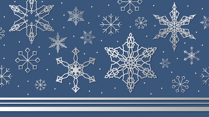 Elegant Christmas background with shining silver snowflakes.